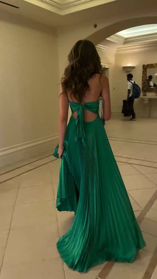 Graceful A Line Spaghetti Straps Chiffon Pleats Long Prom Dress,Evening Dress GG1140