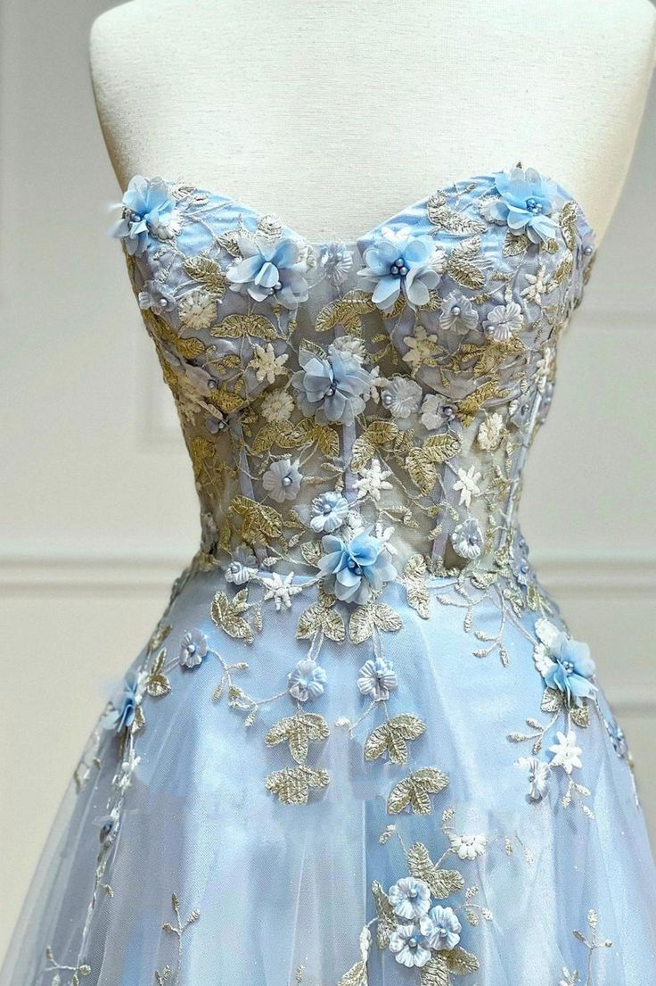 New Exquisite A Line Sweetheart Blue Applique Tulle Long Prom Dresses, Evening Dress GG117