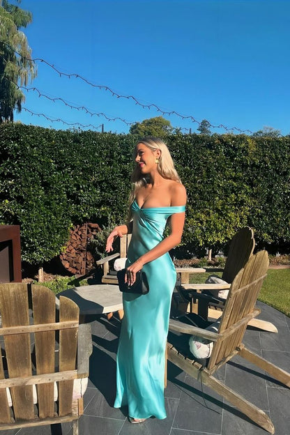 Simple Mermaid Off The Shoulder Satin Long Prom Dress,Evening Dress GG1231