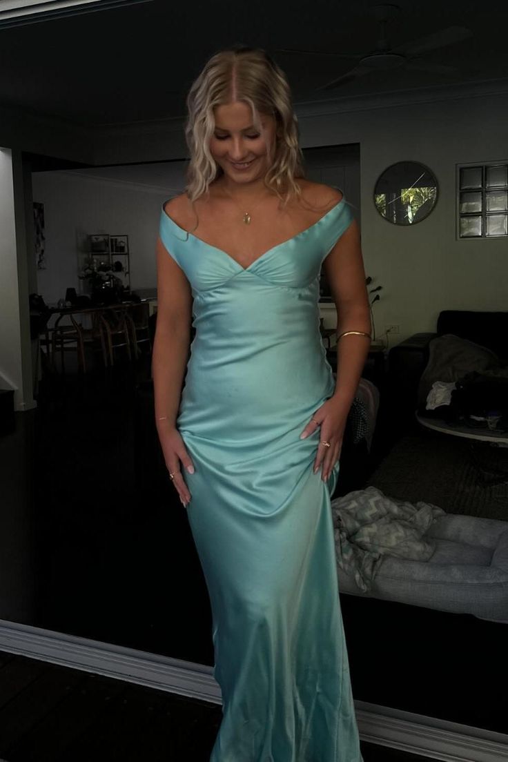 Simple Mermaid Off The Shoulder Satin Long Prom Dress,Evening Dress GG1231