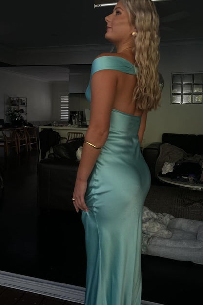 Simple Mermaid Off The Shoulder Satin Long Prom Dress,Evening Dress GG1231