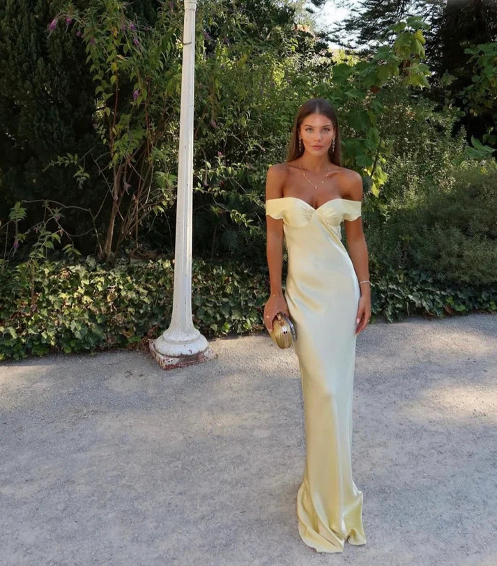 Simple Mermaid Off The Shoulder Satin Long Prom Dress,Evening Dress GG1231