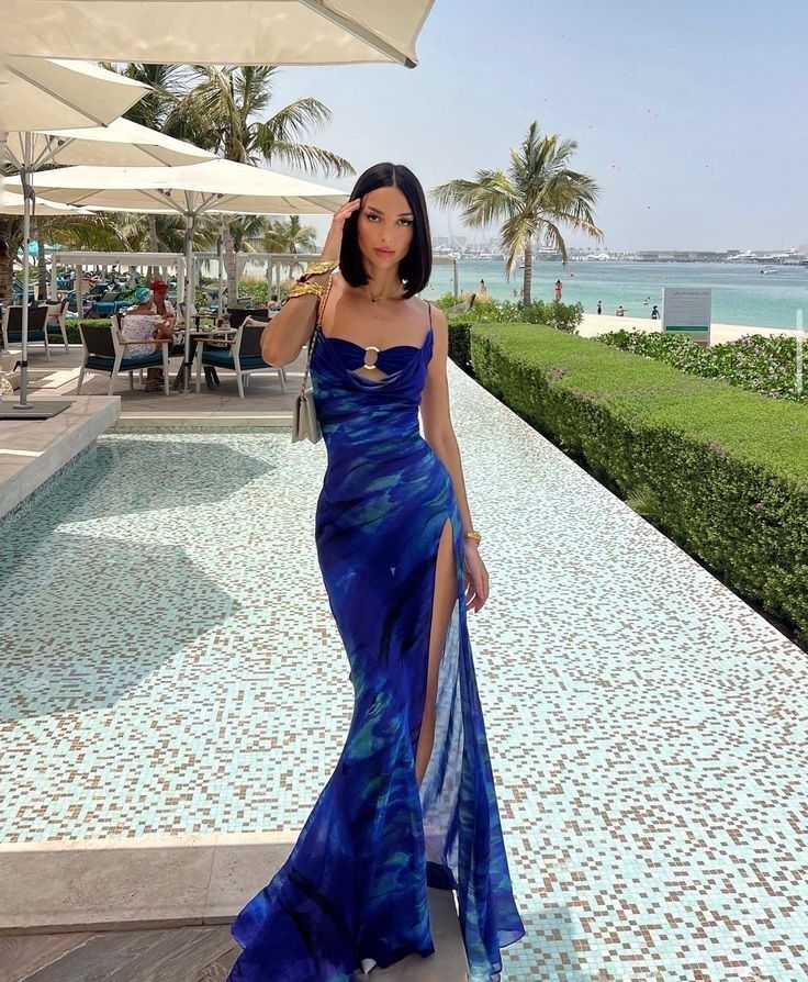 Chic Mermaid Spaghetti Straps Chhiffon Printing Slit Long Prom Dress,Evening Dress GG1239
