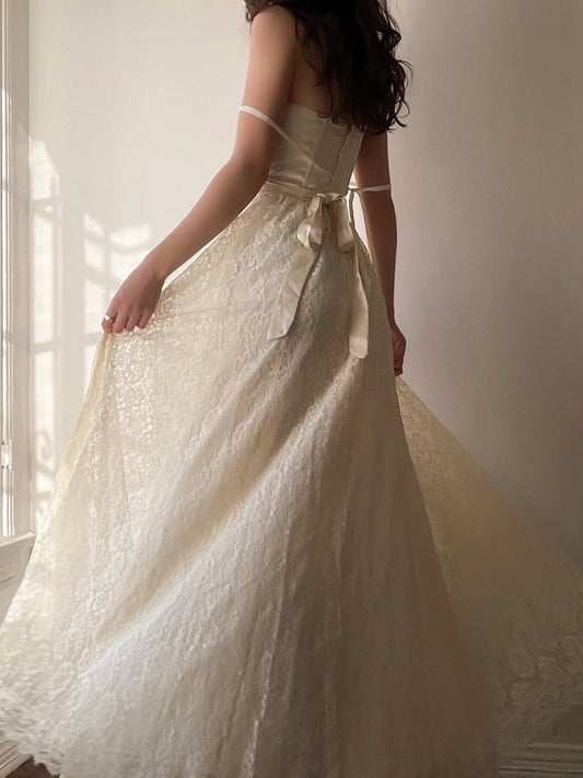 Glamorous A Line Spaghetti Straps Off White Lace Long Prom Dress,Evening Dress GG1253