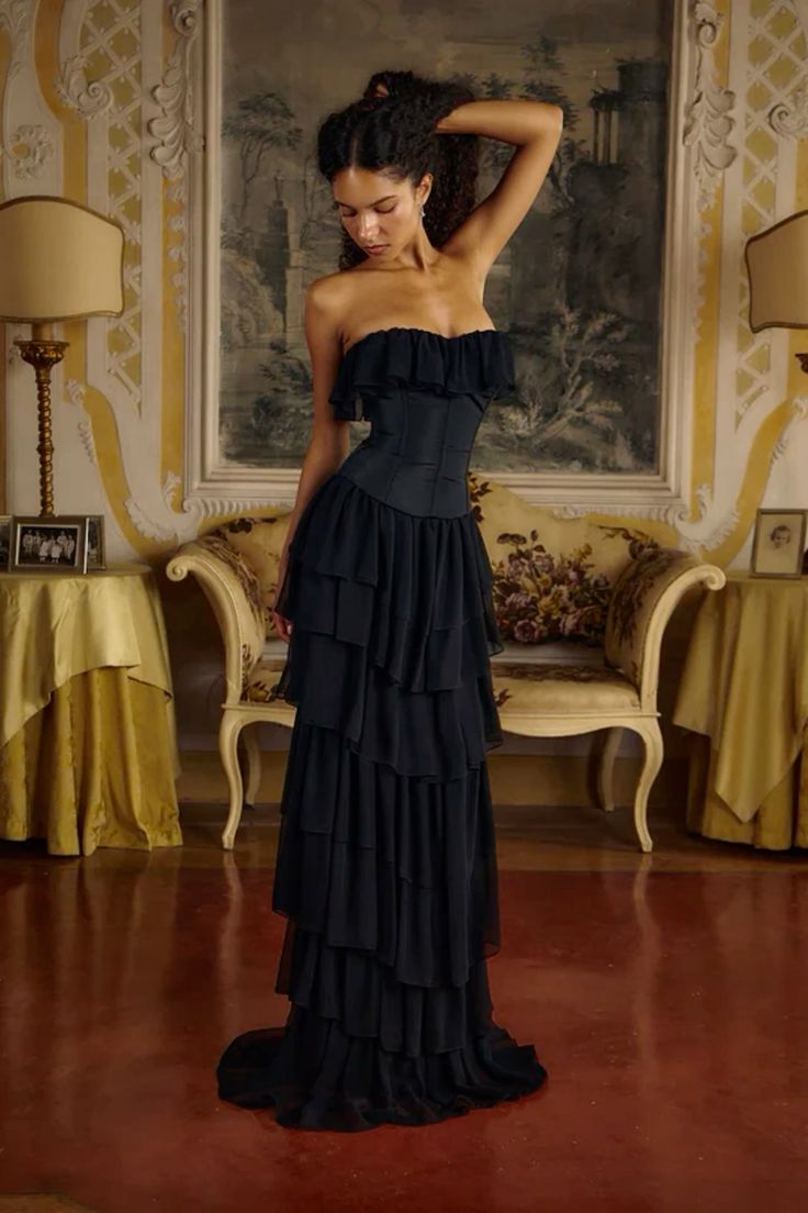 Beautiful A Line Strapless Corset Chiffon Tiered Long Prom Dress,Evening Dress GG1254
