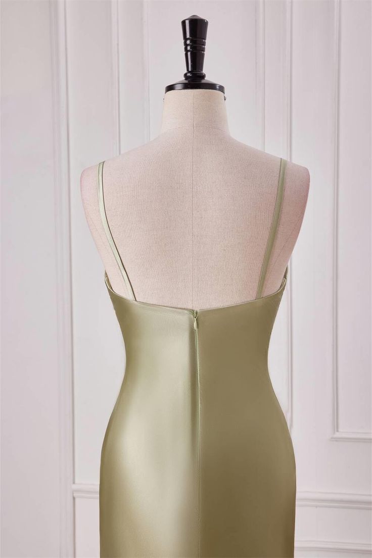 Elegant Mermaid V Neckline Spaghetti Straps Sage Green Silk Long Prom Dresses,Evening Dresses GG132