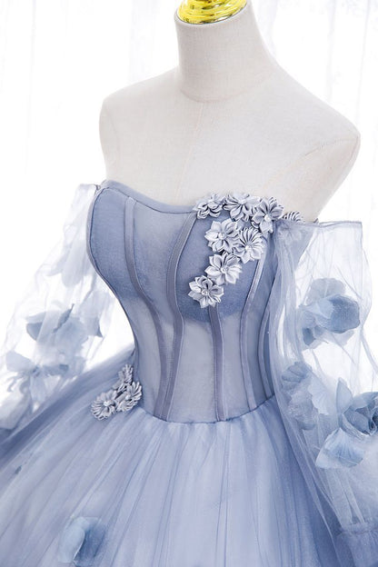 Elegant A Line Off The Shoulder Long Sleeves Lavender Tulle Long Prom Dress,Evening Dresses GG154