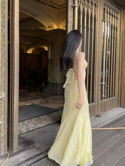 Elegant Mermaid Spaghetti Straps Pastel Yellow Chiffon Long Prom Dress,Evening Dress GG1685