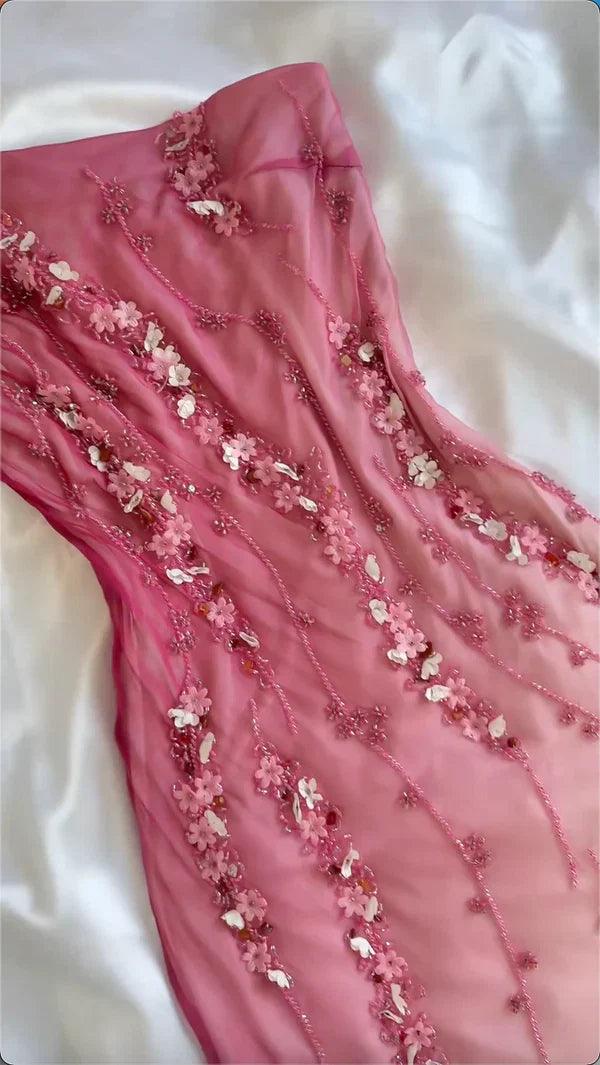 Ombre Mermaid One Shoulder Chiffon Beaded Long Prom Dress,Evening Dress GG1804