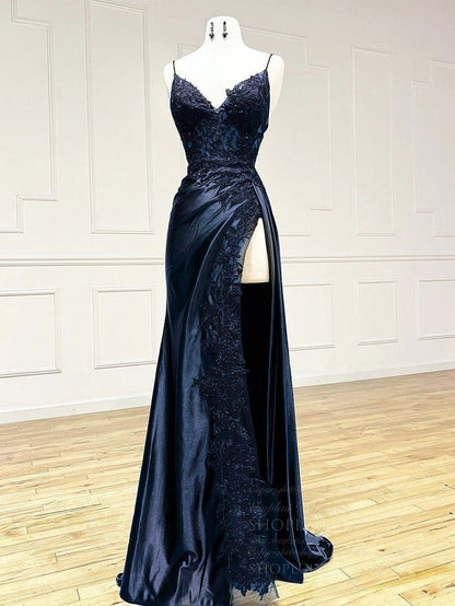Pretty Mermaid Spaghetti Straps Satin Tulle Applique Long Prom Dress,Evening Dress GG1820