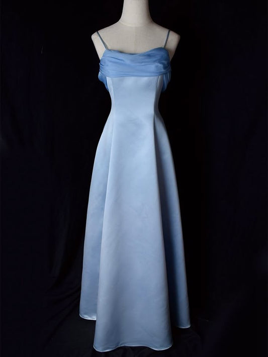 Elegant A Line Spaghetti Straps Satin Chiffon Long Prom Dress,Evening Dress GG1947