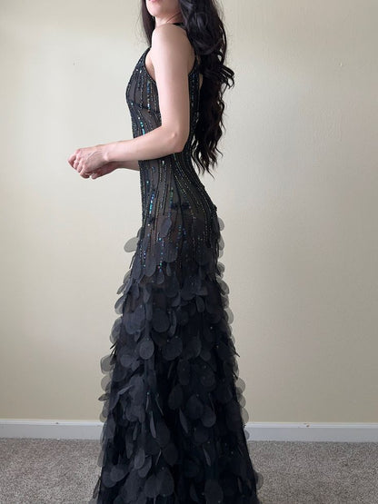Charming A Line Spaghetti Straps Chiffon Beaded Applique Long Prom Dress,Evening Dress GG1950