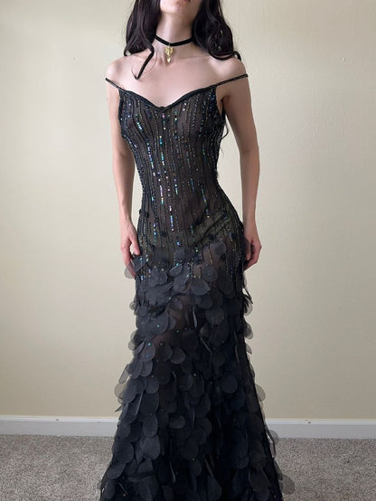 Charming A Line Spaghetti Straps Chiffon Beaded Applique Long Prom Dress,Evening Dress GG1950