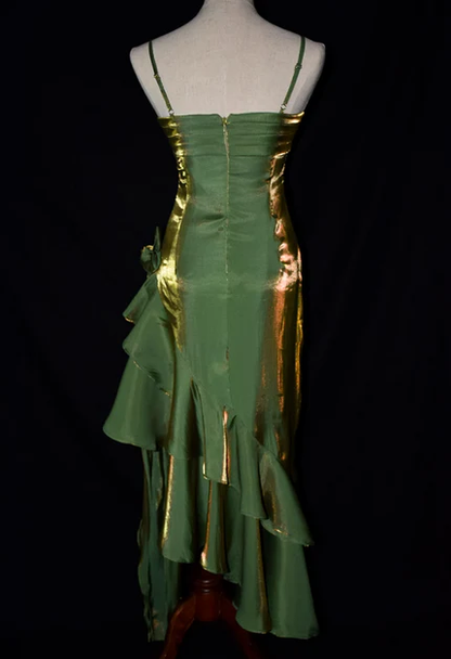 Elegant Mermaid Spaghetti Straps Charming High Low Satin Long Prom Dress, Evening Dress GG205
