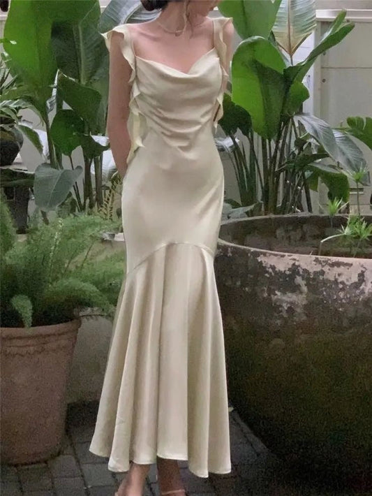 Pretty Mermaid Ruffles Spaghetti Straps Long Prom Dress,Evening Dress GG2076
