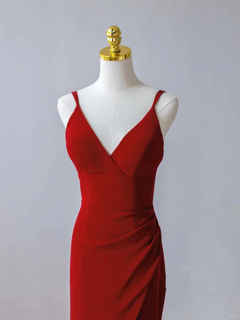 Pretty Red Mermaid Spaghetti Straps Split Long Sweep Prom Dress, Evening Dress  GG208