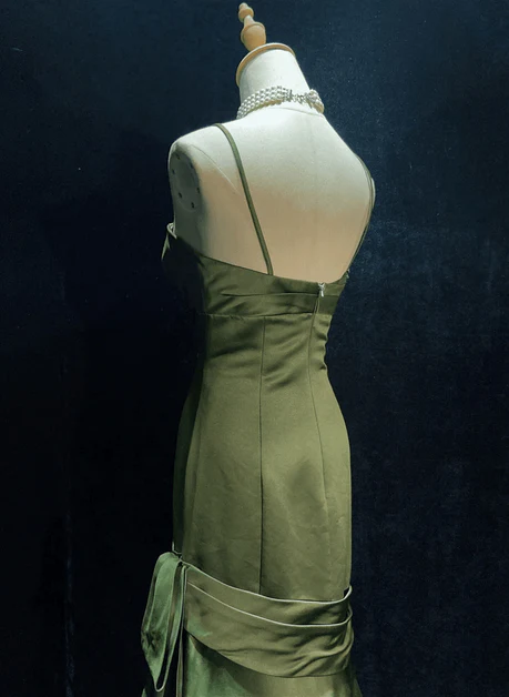 Elegant A Line Spaghetti Straps Green Satin Sweetheart  Long Prom Dress, Evening Dress   GG209