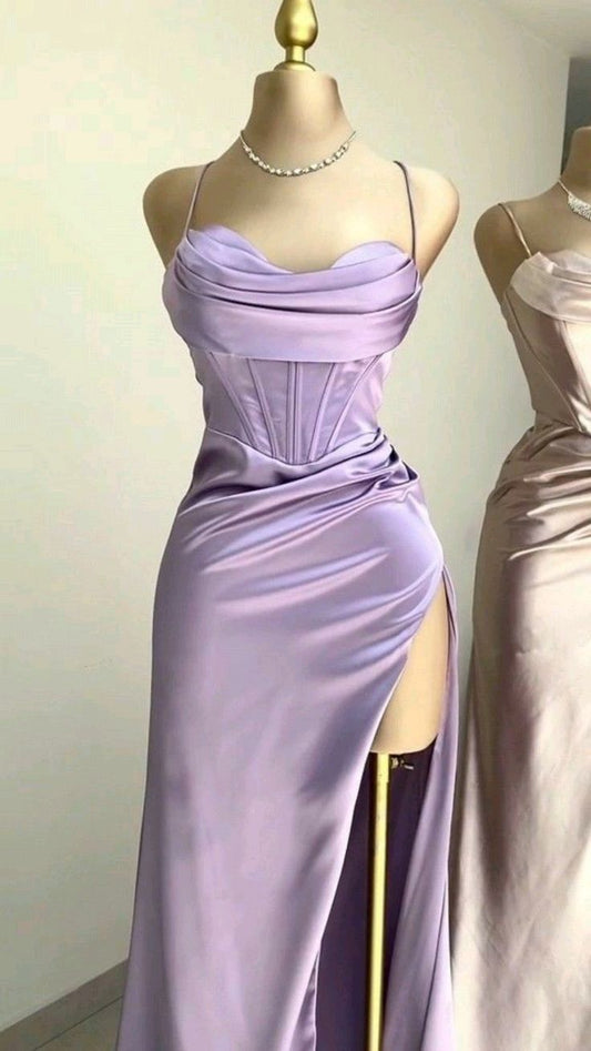 Classy Mermaid Halter Satin Slit Long Prom Dress,Party Dress,Evening Dress GG2196