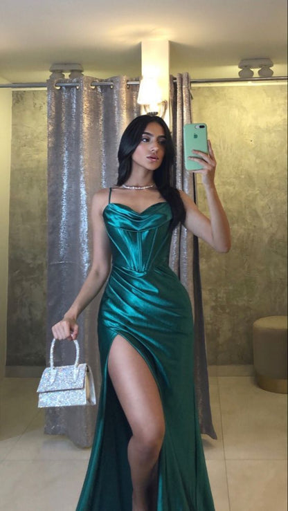 Classy Mermaid Halter Satin Slit Long Prom Dress,Party Dress,Evening Dress GG2196