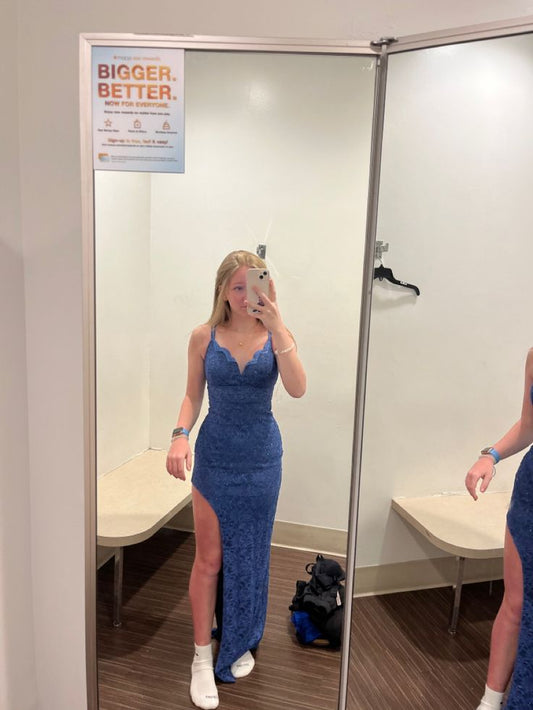 Elegant Mermaid Spaghetti Straps Satin Lace Slit Long Prom Dress,Party Dress,Evening Dress GG2197