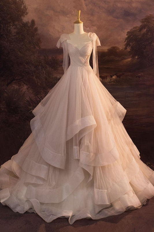 Cute Ball Gown Spaghetti Straps Blush Pink Tulle  Long Prom Dress,Wedding Dress,Evening Dress GG2314