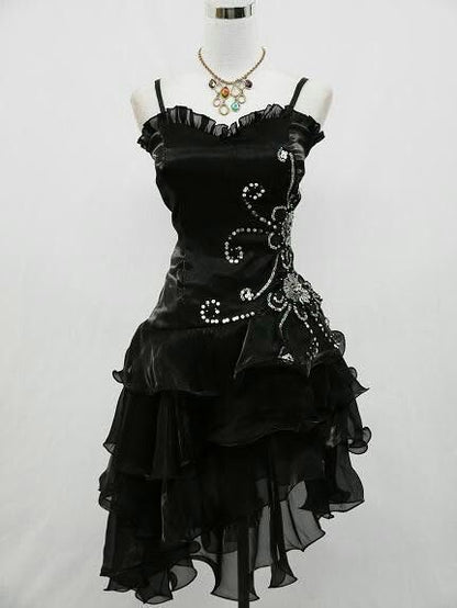 Stunning Mermaid Spaghetti Straps Black Satin Chiffon Short Prom Dress,Homecoming Dress,Evening Dress GG2343