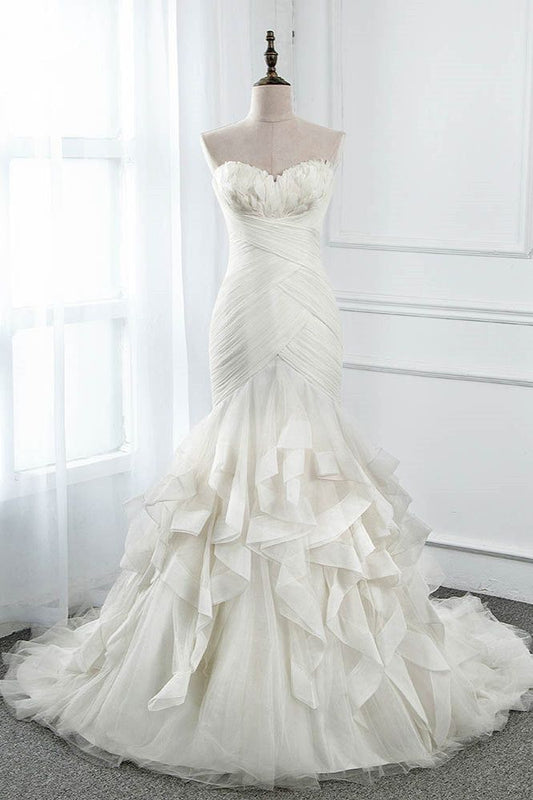 Stunning Mermaid Strapless Chiffon Tulle Long Prom Dress,Wedding Dress,Evening Dress GG2359