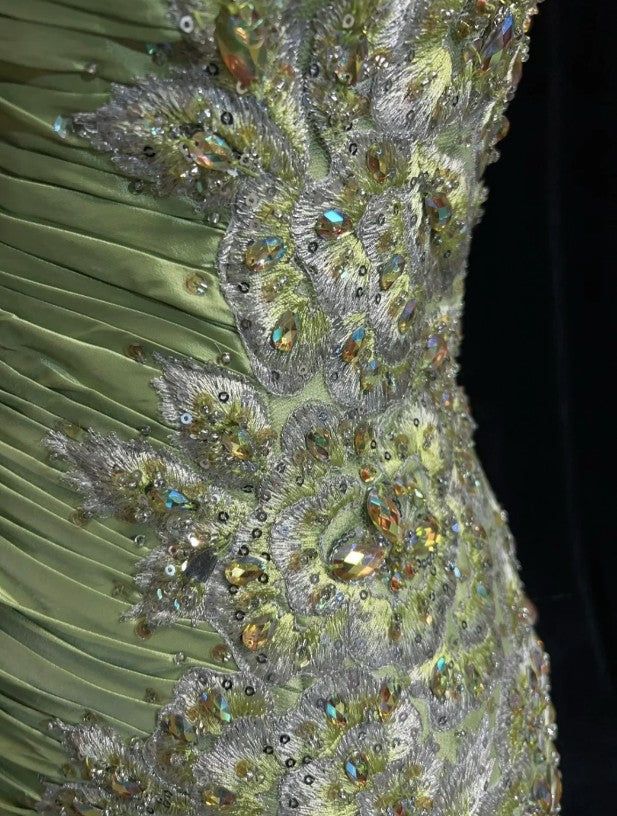Vintage Mermaid Spaghetti Straps Satin Applique Beaded Long Prom Dress,Party Dress,Evening Dress GG2366