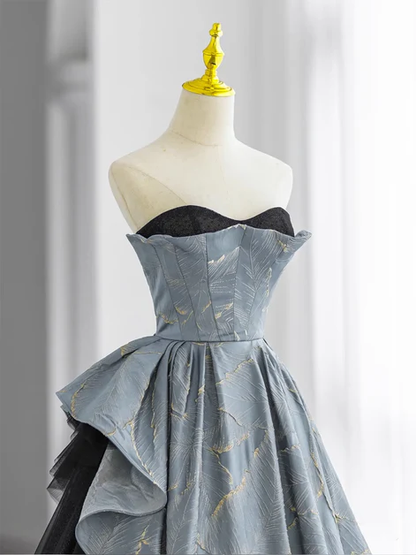 Glam A Line Sweetheart Strapless Blue-Grey Long Prom Dress,Evening Dress GG237