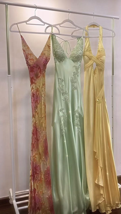 Classy Mermaid V Neck Satin Applique Long Prom Dress,Party Dress,Evening Dress GG2408
