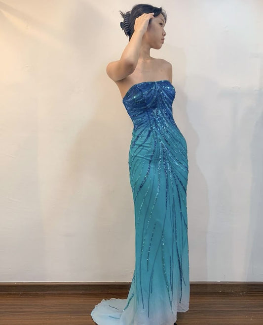 Gorgeous Mermaid Strapless Gradient Chiffon Sequin Long Prom Dress, Party Dress, Evening Dress GG2442