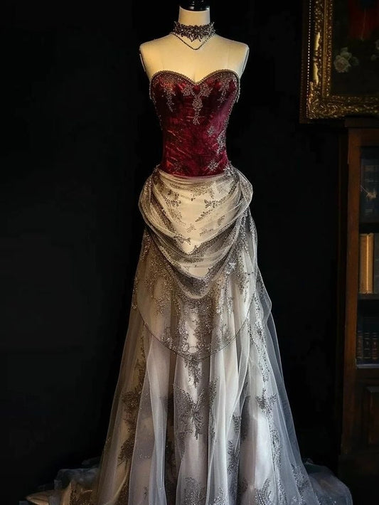 Unique A Line Sweetheart Satin Tulle Long Prom Dress, Party Dress, Evening Dress GG2489