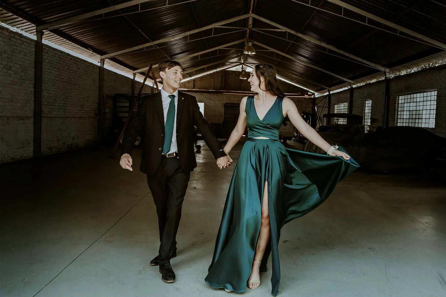 Classy A Line V Neck Dark Green Satin Long Prom Dress, Party Dress, Evening Dress GG2497
