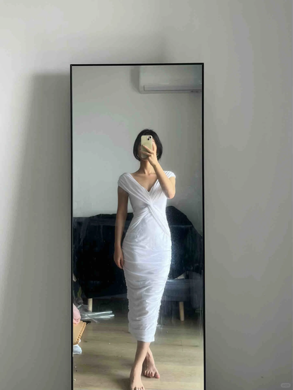 Chic Mermaid V Neck Satin Long Prom Dress, Party Dress, Evening Dress GG2598