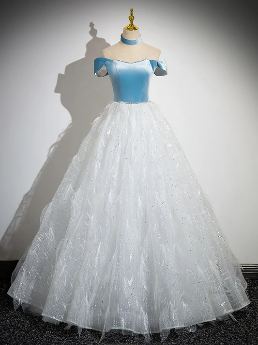 Elegant A Line Off The Shoulder Lace Sequin Tulle Long Prom Gresses,Evening Dresses  GG266