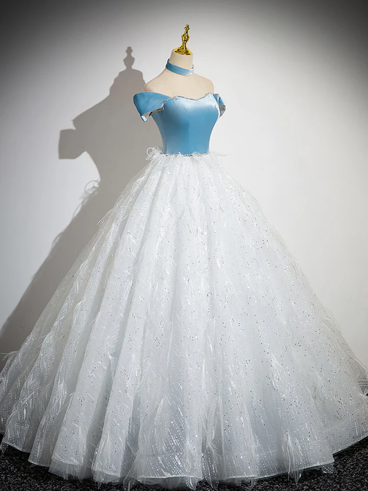 Elegant A Line Off The Shoulder Lace Sequin Tulle Long Prom Gresses,Evening Dresses  GG266