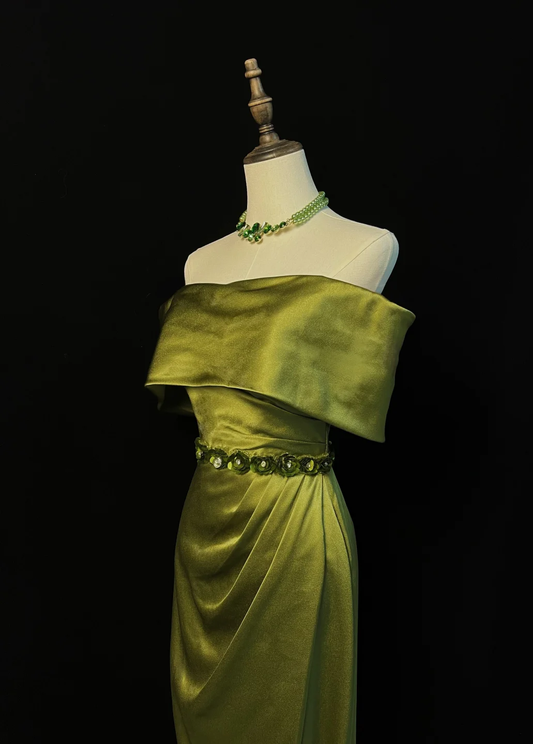 Elegant A Line Strapless Satin Pleated Applique Long Prom Dress, Party Dress, Evening Dress GG2731