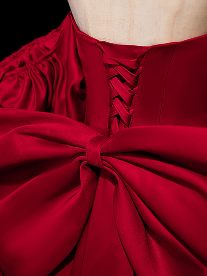 Chic A Line Strapless Satin Back Bow Burgundy Long Prom Dress, Evening Dress GG280