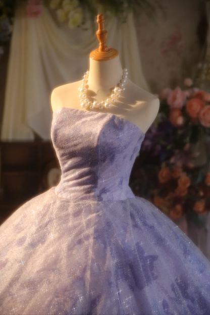 Gorgeous Ball Gown Strapless Lilac Satin Tulle Long Prom Dress, Party Dress, Evening Dress GG2865