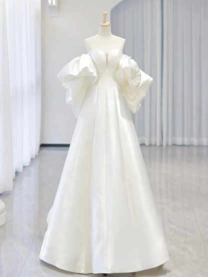 Elegant A Line Sweetheart Neck Satin White Long Prom Dress, Evening Dress GG287