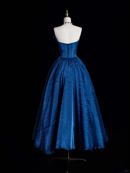 Unique A Line Strapless Satin Tulle Beaded Long Prom Dress, Party Dress, Evening Dress GG2891