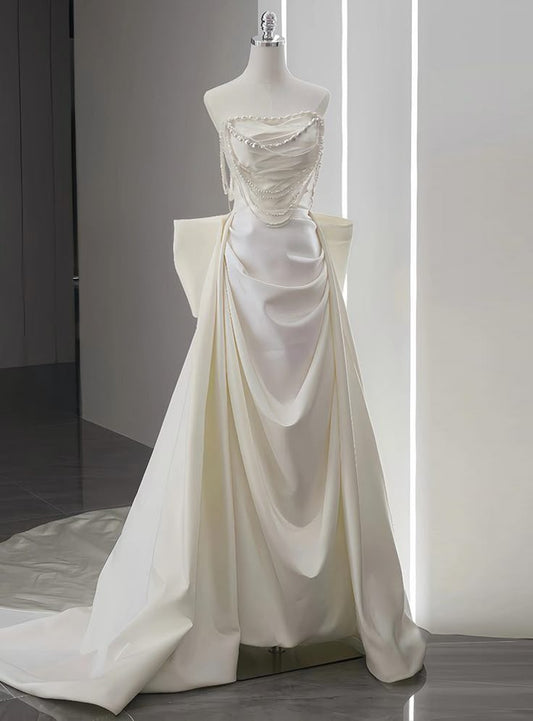 Timeless Mermaid Strapless Satin Beaded Wedding Dress GG2935