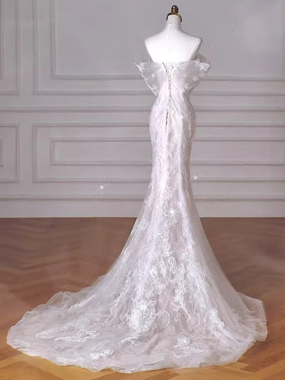Dreamy Mermaid Off The Shoulder Tulle Lace Wedding Dress GG2937