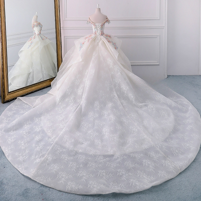 Dreamy Ball Gown Off The Shoulder Lace Applique Long Wedding Dress GG2973