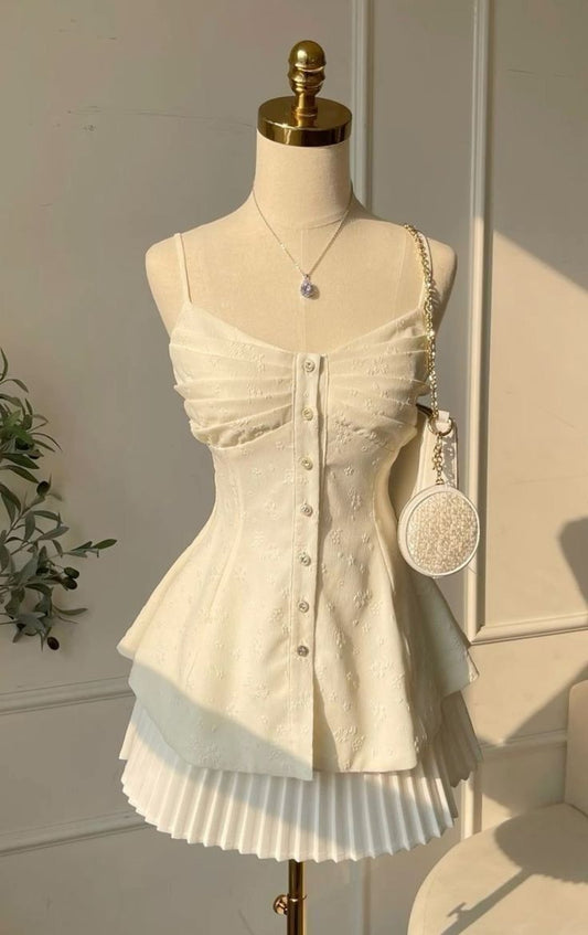 Unique A Line Spaghetti Straps Satin Pleated Short Prom Dress,Homecoming Dress,Birthday Dress GG3075