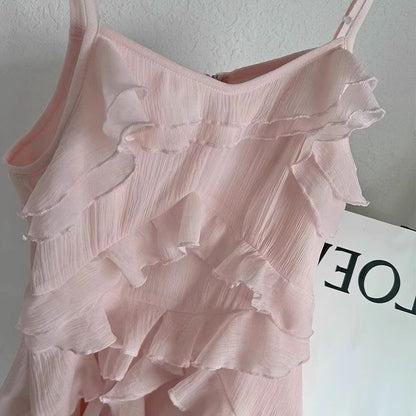 Cute Pink A Line Spaghetti Straps Chiffon Ruffles Short Prom Dress,Homecoming Dress,Birthday Dress GG3145