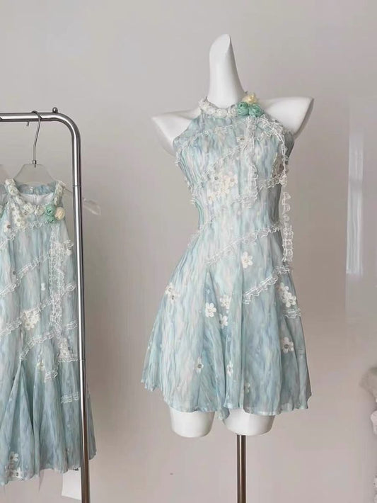 Pretty A Line Halter Chiffon Lace Short Prom Dress,Homecoming Dress,Birthday Dress GG3318