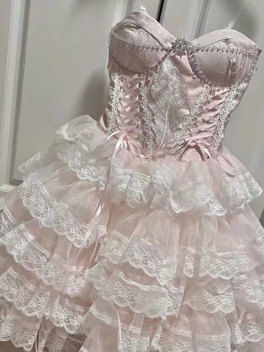 Cute Ball Gown Spaghetti Straps Satin Tulle Lace Short Prom Dress,Homecoming Dress,Birthday Dress GG3326
