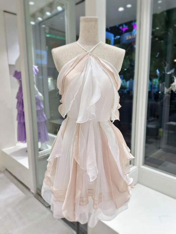 Cute A Line Halter Chiffon Ruffles Short Prom Dress,Homecoming Dress,Birthday Dress GG3411