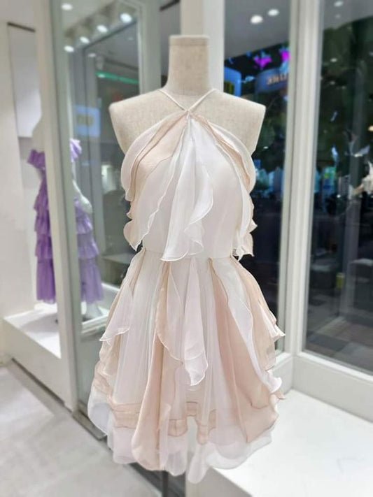 Cute A Line Halter Chiffon Ruffles Short Prom Dress,Homecoming Dress,Birthday Dress GG3411